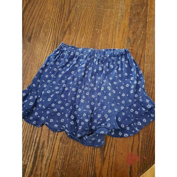 Medium Luxe Blue White Floral Elastic Waist Rayon Short Summer Shorts - Picture 2 of 2
